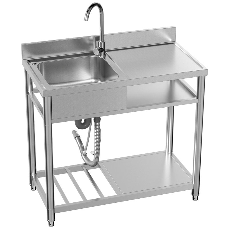 Stainless Steel Freestanding Sink Station | 39.4-inch Wide Multi-functional Kitchen Prep Sink | Silver Adjustable Height Utility Sink With Faucet & Drain Pipes