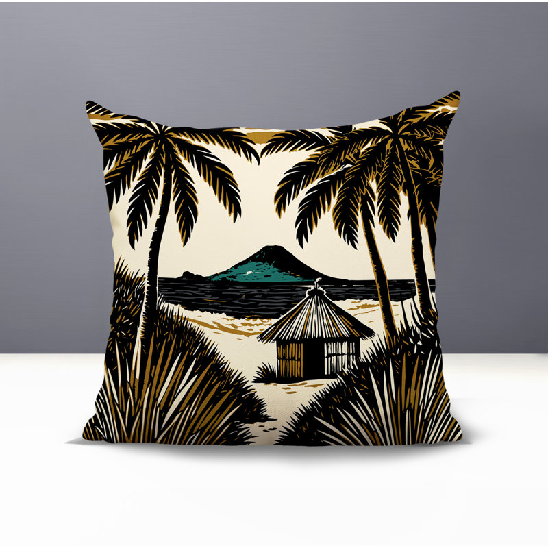 Oreiller carré réversible intérieur / extérieur Kitar Island Palm, Carré 19 po, Noir
