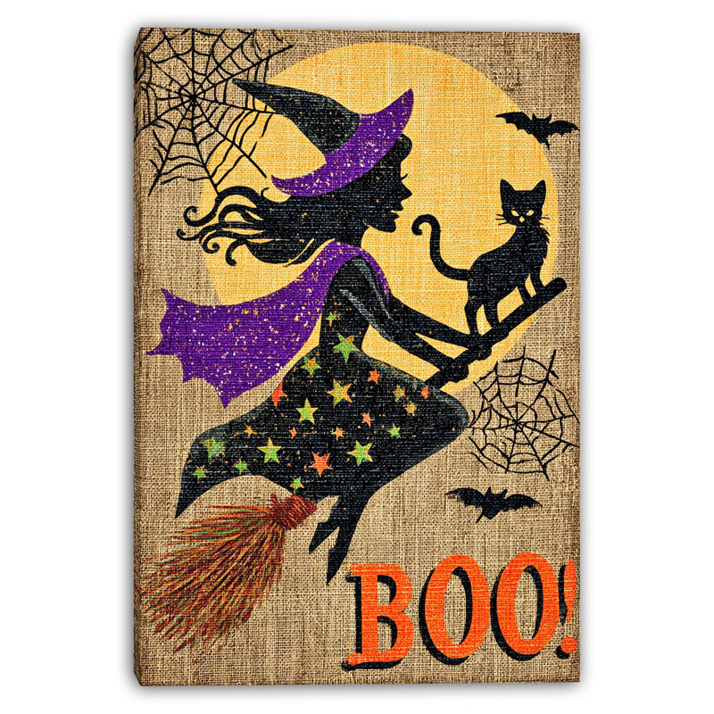 «Witch and Cat Boo», art mural sur toile tendue, H 16 po x l 12 po