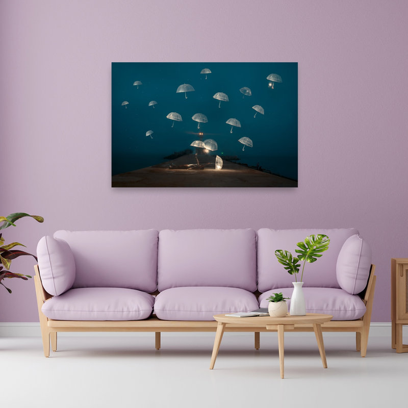 Nuit de parapluies flottants, art mural éthéré, H 40 po x l 60 po