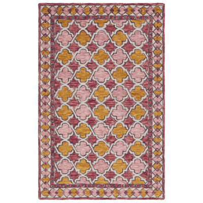 Tapis jaune / rose en laine / coton touffeté à la main Butlin