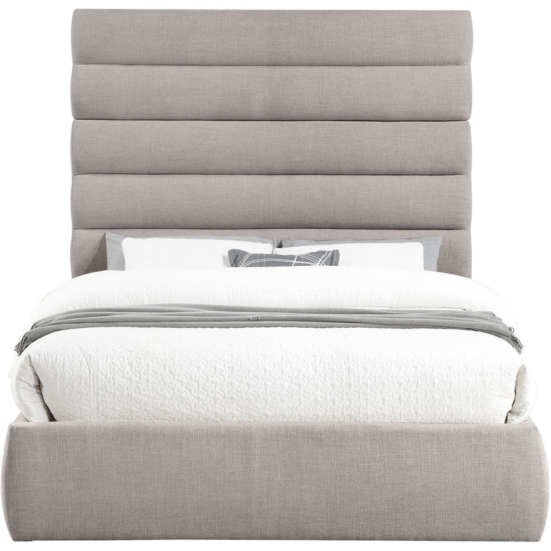 Lit en tissu Adam, Grand, Tissu texturé lin taupe