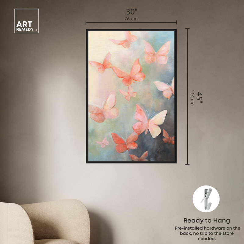 Peaceful Butterflies 46" x 31" Canvas Wall Art with Black Frame