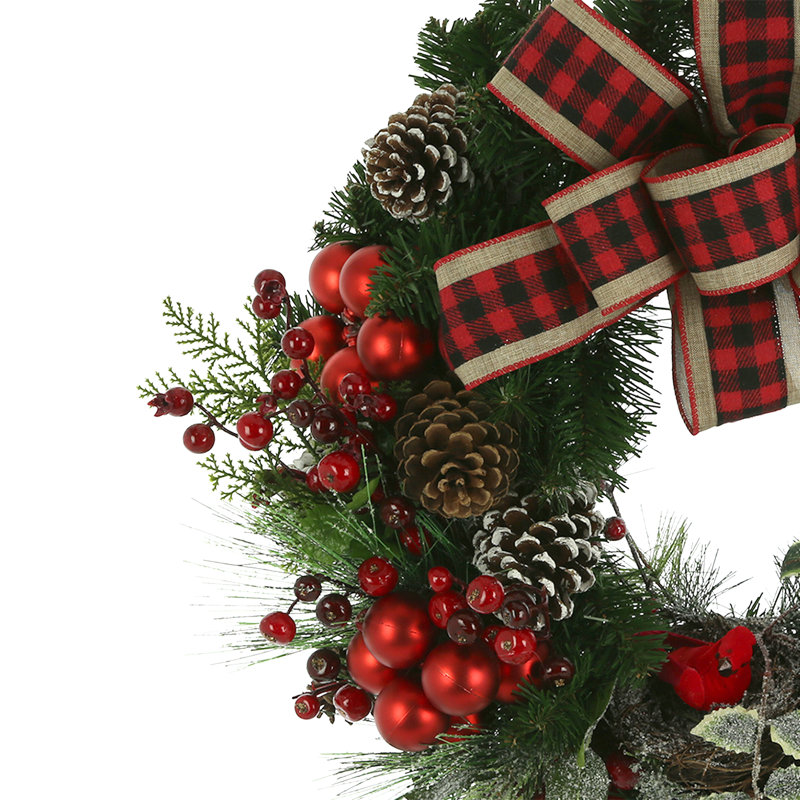34" Holiday Wreath With Pinecones, Ornaments, And Berries, 34" H x 34" W x 10" D