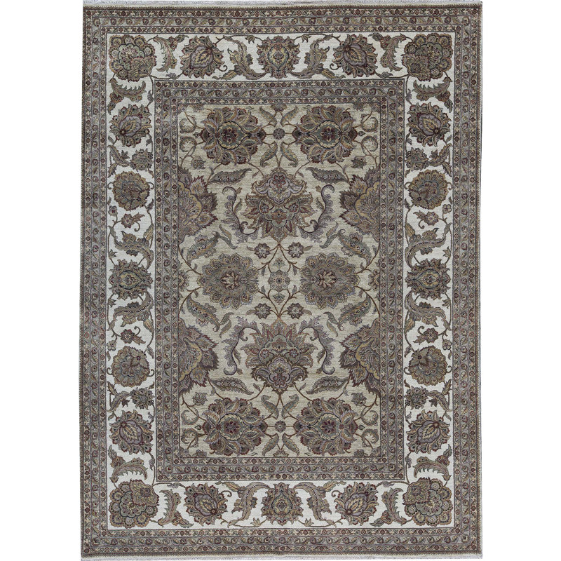 Tapis doré et ivoire de haute qualité noué à la main