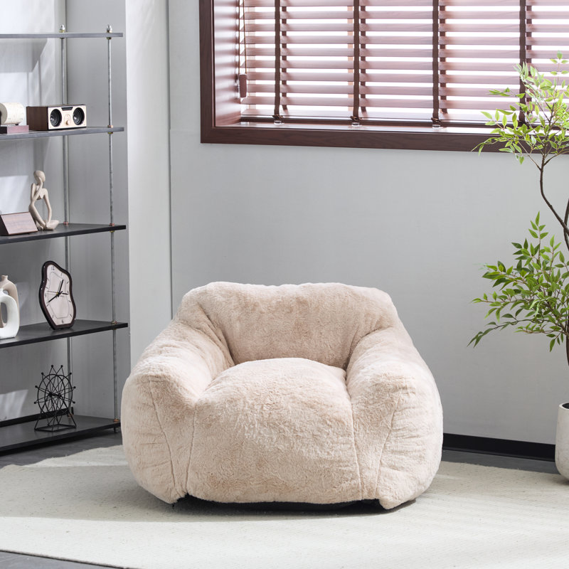 Indoor Armchair - Style Beige Bean Bag, Classic Look, Ultra Soft Fabric, Breathable Foam, Ergonomic For Work And Leisure Structured Silhouette, Supportive , Personalized Ideal Small Living Areas