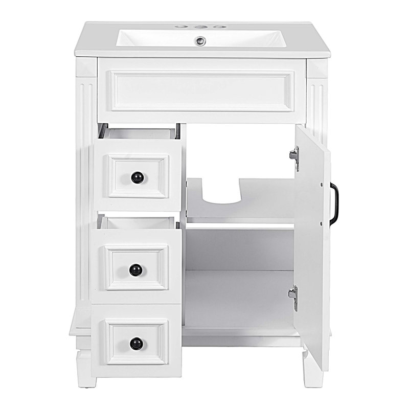 Meuble-lavabo 24 po avec lavabo en céramique 24 po et 2 tiroirs, Blanc