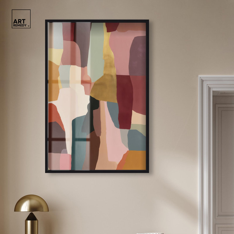«Gemstone Fields I Shadowbox Print», art mural moderne rose par Art Remedy, cadre noir, 30 x 45, H 46 po x l 31 po