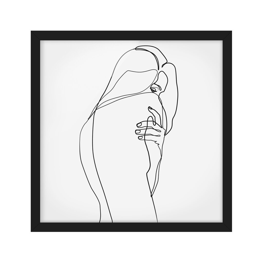 Gerahmtes Poster Line Art Female Nude Shoulder Black White