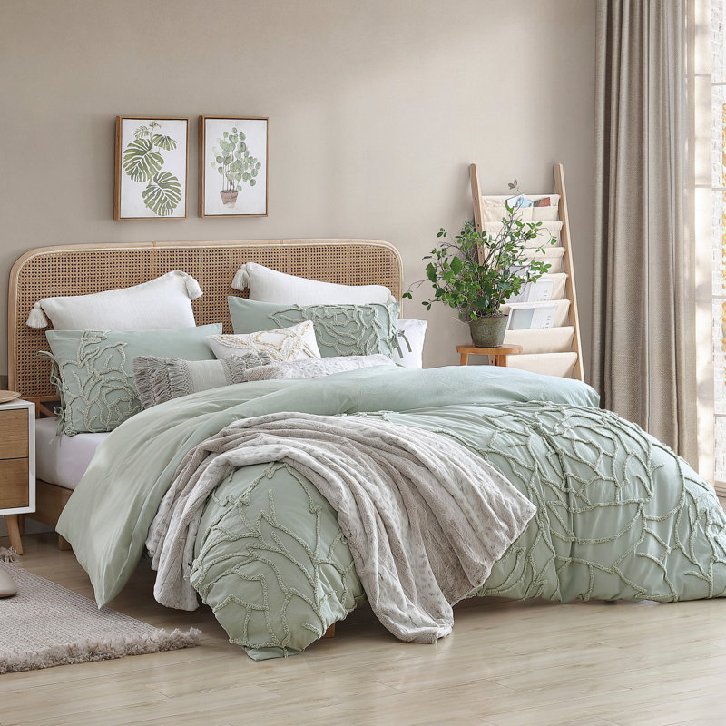 Ensemble de housse de couette 3 pièces Peri Home Chenille Rose, Housse de couette très grand et 2 très grandes t, Vert