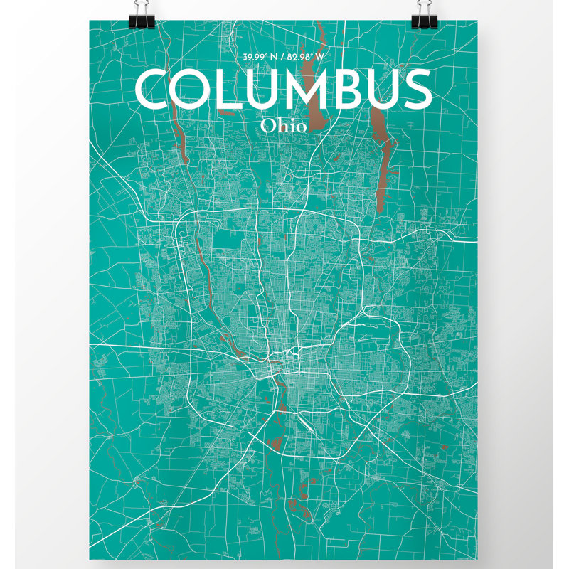Columbus City Map - No Frame Print, 43.2cm H x 27.9cm W x 0.13cm D