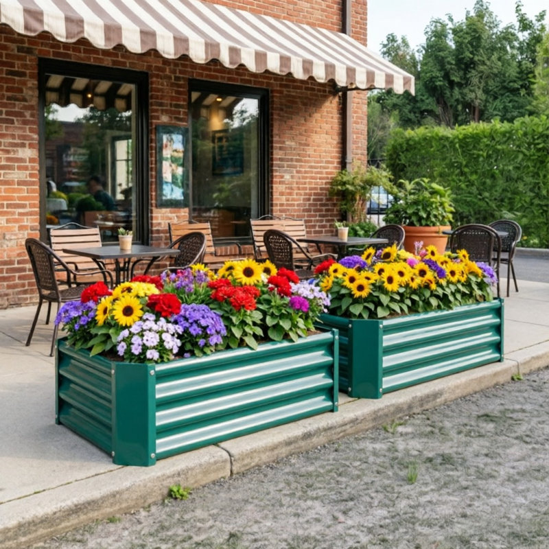 47 In. X 24 In. X 12 In.rectangle Metal Raised Garden Bed（2Pack）, 12" H x 24" W x 48" D, Green