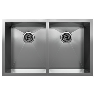 Cantrio KSS-2918-0-DBL 29 inch 18-Gauge 304 Stainless Steel Undermount Double Kitchen Sink