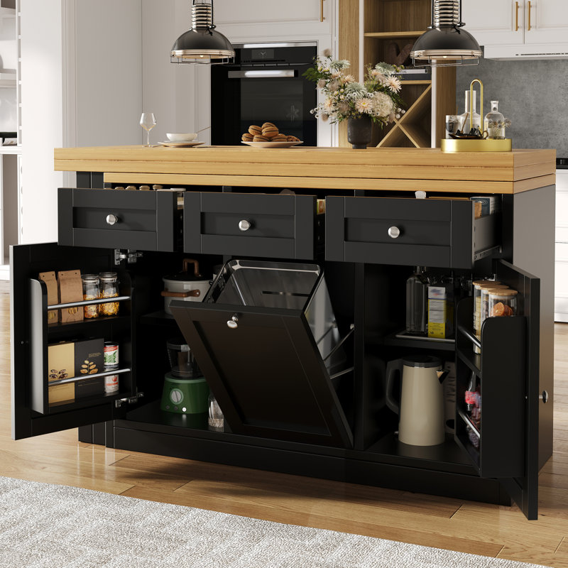 Wood Kitchen Island, Black