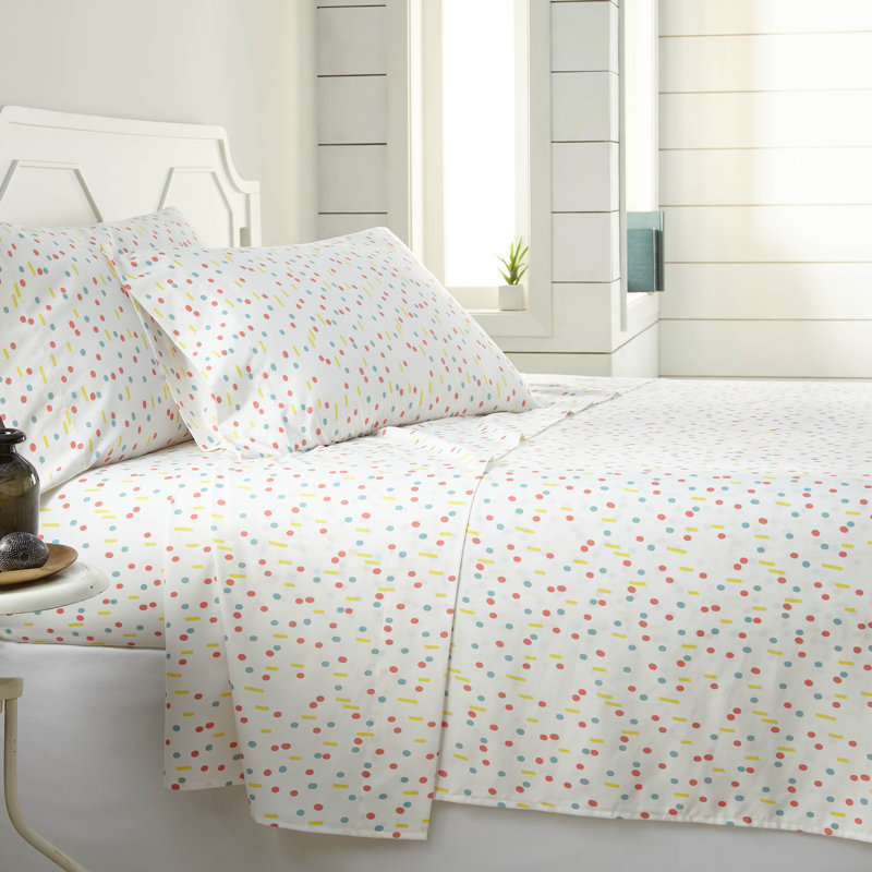 Ensemble de draps en microfibre à pois Vilano Choice, Ensemble de draps pour très grand lit californien, Blanc