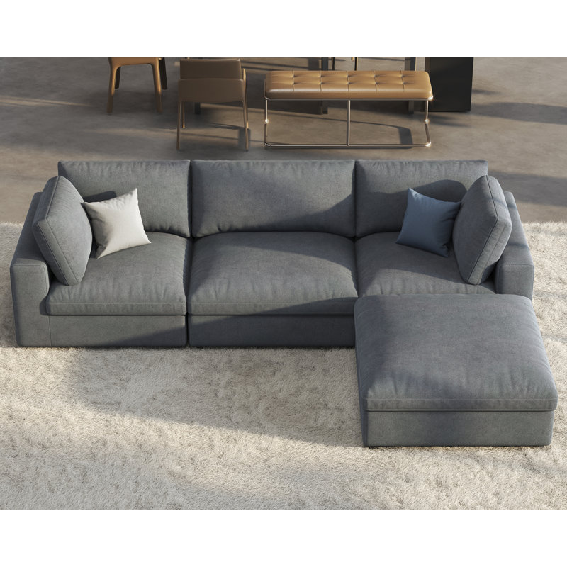 Wynnie 114" W Modular Down Filled Sectional, Gray Linen