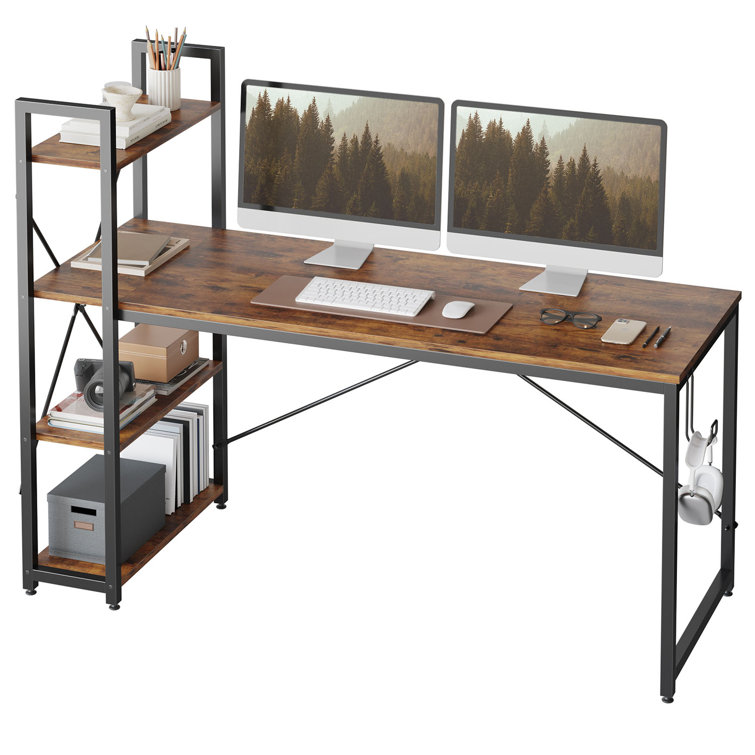 Fortney Home Office Desks with Reversible Bookshelf 17 Stories Color (Top/Frame): Oak/Black, Size: 47.64 H x 47.24 W x 25.2 D