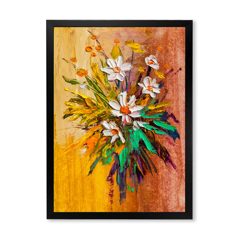 «Daisy Flowers», œuvre d'art traditionnelle sur toile, Impression noire sur toile encadrée, H 20 po x l 12 po x P 1 po