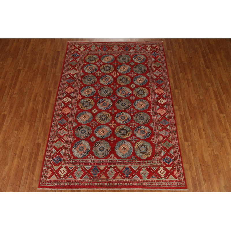 Tapis noué à la main all-over rouge Kazak 7 x 10