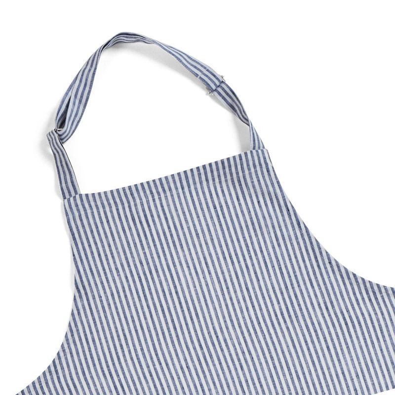 Linen Full Midi Apron - 100% Pure Linen Apron, Navy/White
