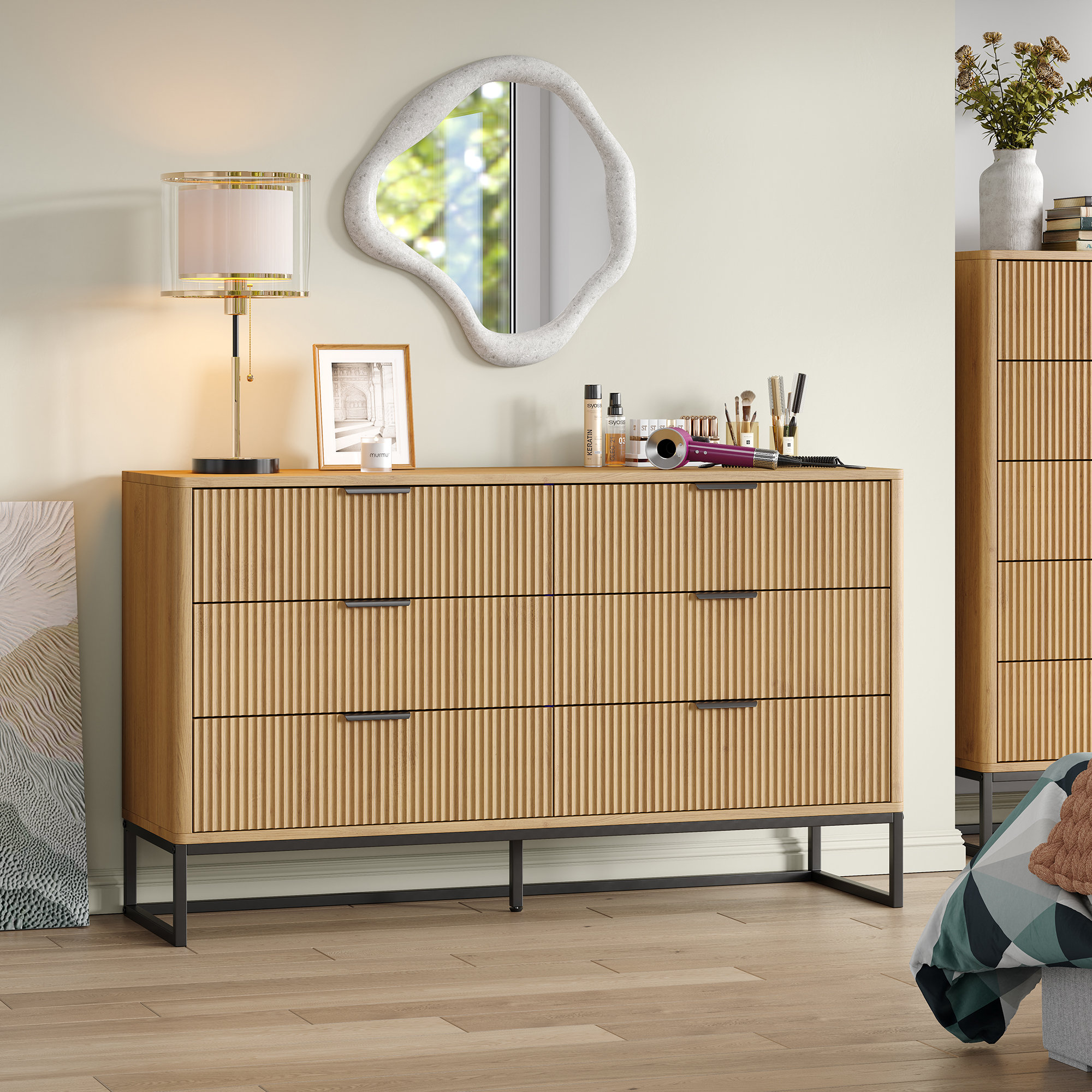 Ebern Designs Semin 54"W Fluted Design 6-Drawer Dresser Organizer,Bedroom Dresser,Wood Chest of Drawers & Reviews | Wayfair