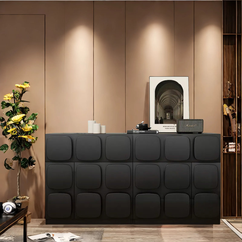 French Vintage Black Solid Wood Sideboard