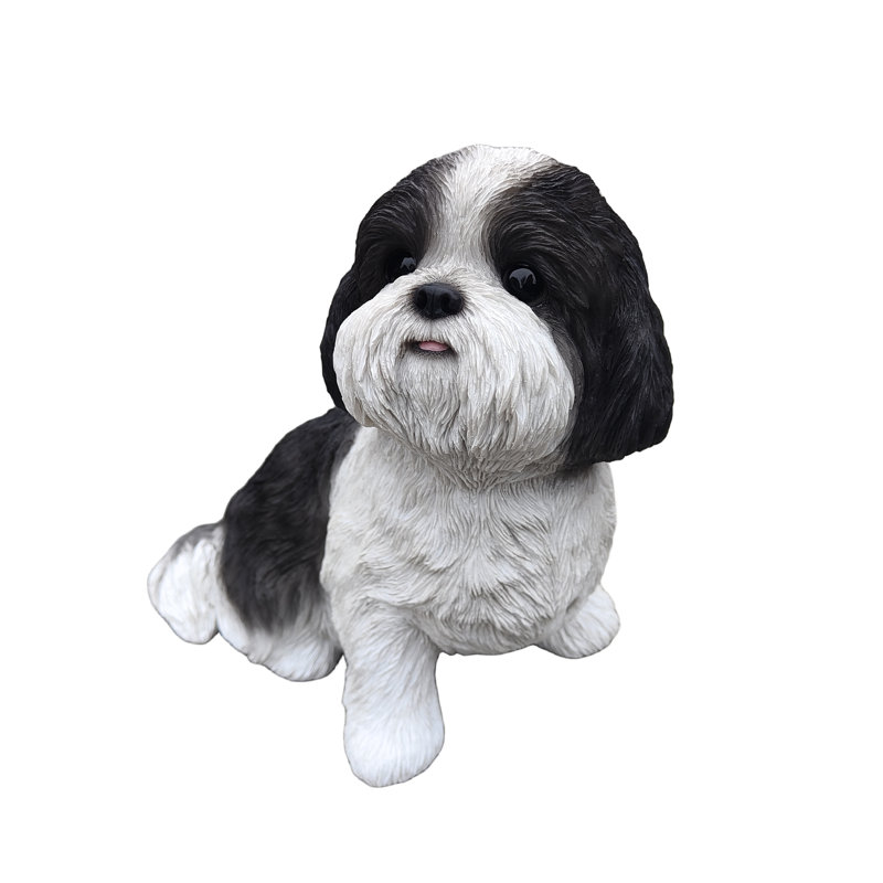Shih Tzu Harmony: élégante figurine en polyrésine, Noir / blanc
