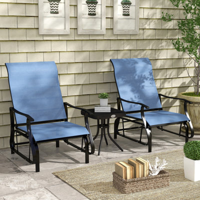 Outsunny 3-Piece Outdoor Gliders Set Bistro Set With Steel Frame, Tempered Glass Top Table For Patio, Garden, Backyard, Lawn