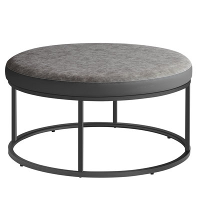 78cm Wide Faux Leather Round Footstool Ottoman