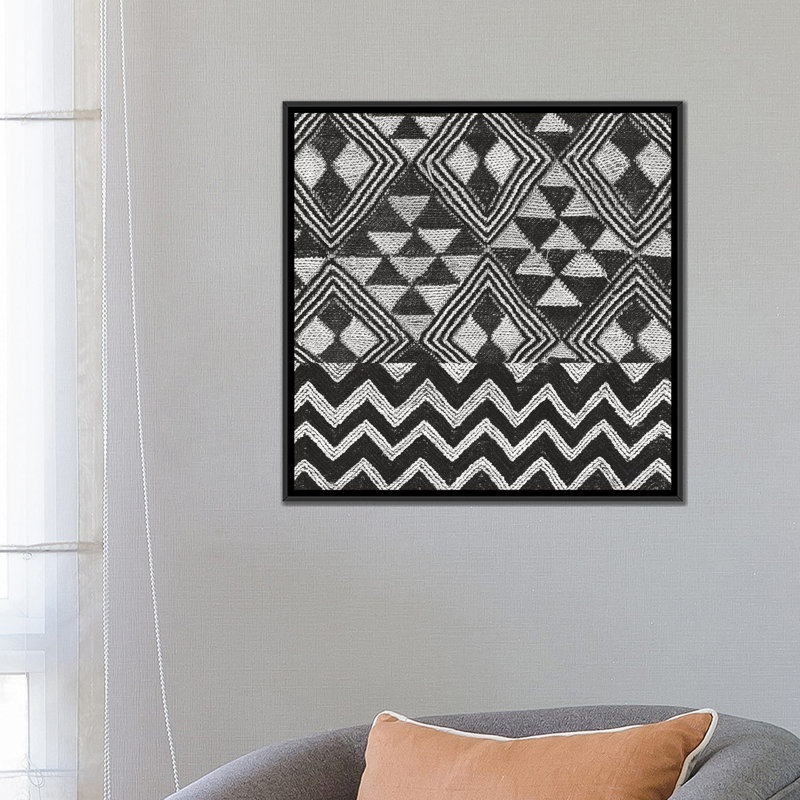 « kuba chiffon tapis ii, b&w », reproduction d’impression sur toile, H 18 po x l 18 po x P 1,5 po, Toile avec cadre noir