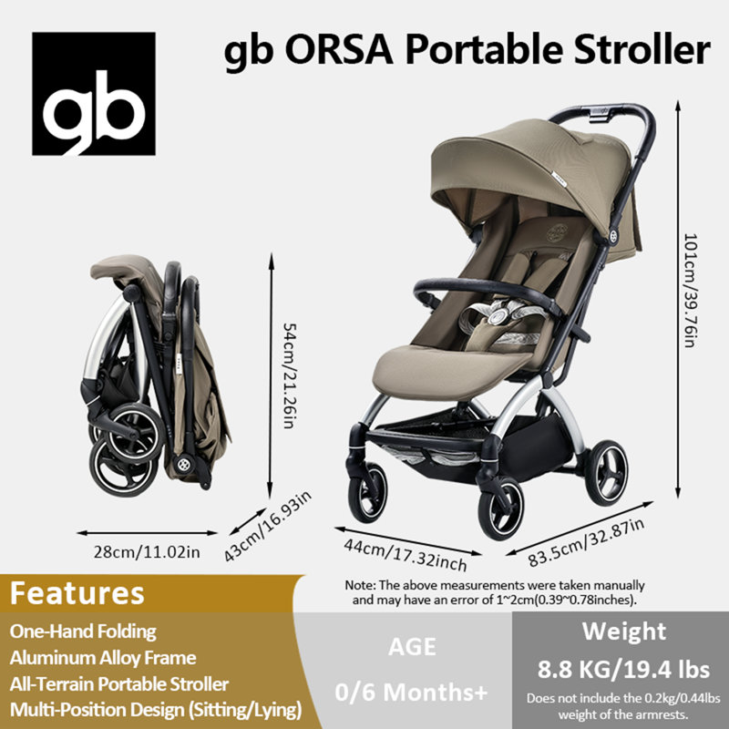 Poussette légère pliable à une main avec siège inclinable, pare-soleil et panier de rangement pour bébés et tout-petits gsa Orsa Baby