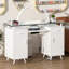 Table de manucure blanche moderne, bureau à clous avec plateau en verre, armoires de rangement, tiroirs et prises de courant pour la maison ou le studio