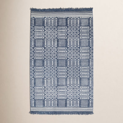 Middlebury Navy White Hand-Knotted Geometric Rug