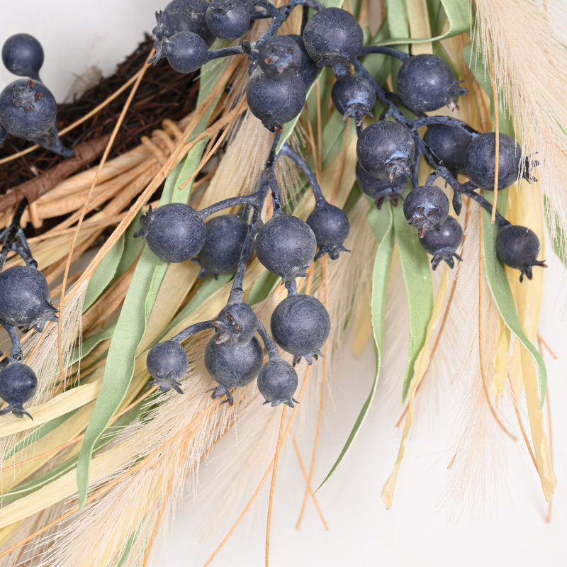 Couronne de 24 po Boho Berry Pampas, Beige; bleu