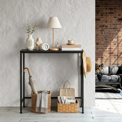 Table de console étroite de 31,5 pouces de long pour le vestibule, table d'appoint mince noire pour les petits espaces, table de bout moderne pour le couloir, le salon, la chambre à coucher