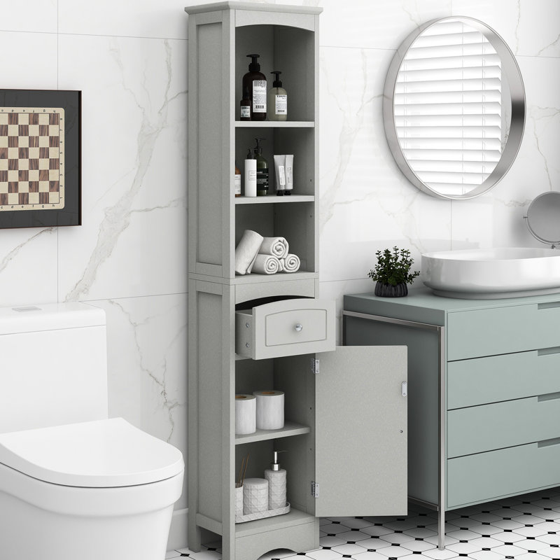 Modern Design Bathroom Cabinet In Grey - Freestanding With Drawer And Adjustable Shelf