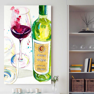 «Red and White Wine II», reproduction de peinture à l'aquarelle