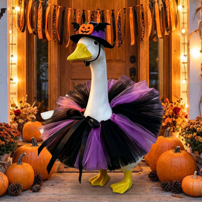 Halloween Pumpkin Top Hat And Tulles Dress Costumes Set For Porch Gooses Statue