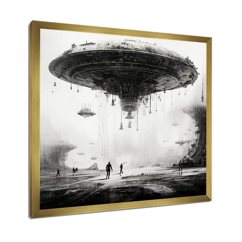 «Minimalisme Sci Fi Ufo I» sur toile, Cadre doré simple, H 24 po x l 24 po x P 1 po