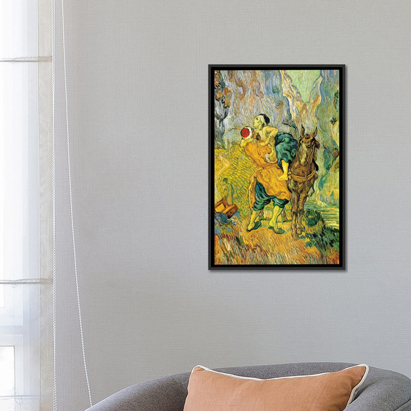 «The Good Samaritan» par Vincent Van Gogh, reproduction d'art sur toile, H 60 po x l 40po x P 1,5 po, Toile avec cadre noir