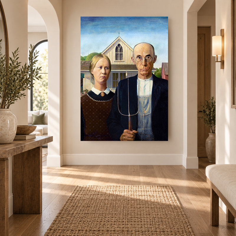 «American Gothic Farmer Portrait», art mural sur toile rétro, H 45 po x l 30 po