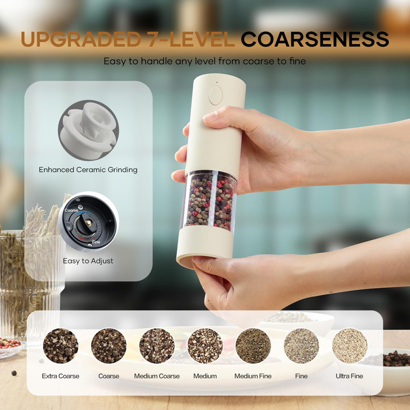 2 Pack Electric Salt And Pepper Grinder Set - USB Rechargeable Automatic Salt Pepper Mill Shaker With LED Light, Adjustable Coarseness, One Hand Operation