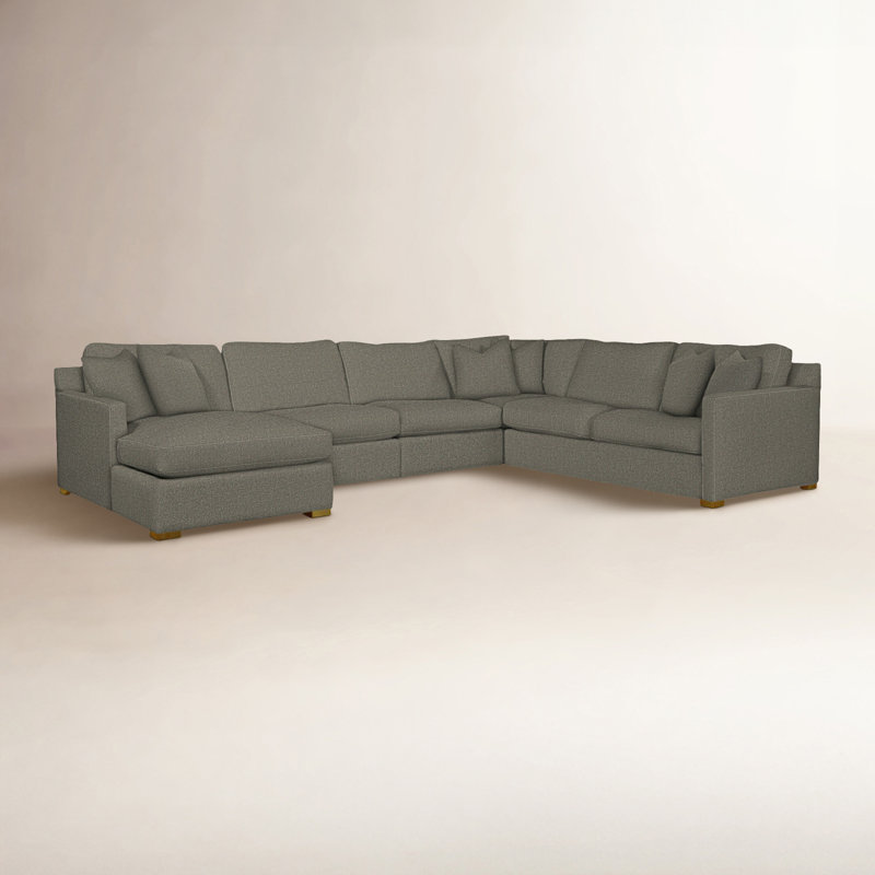 Bel-Air U-Sectional, Havana Finish, Right Hand Facing, Beige/Gray Plaid; 0107-84