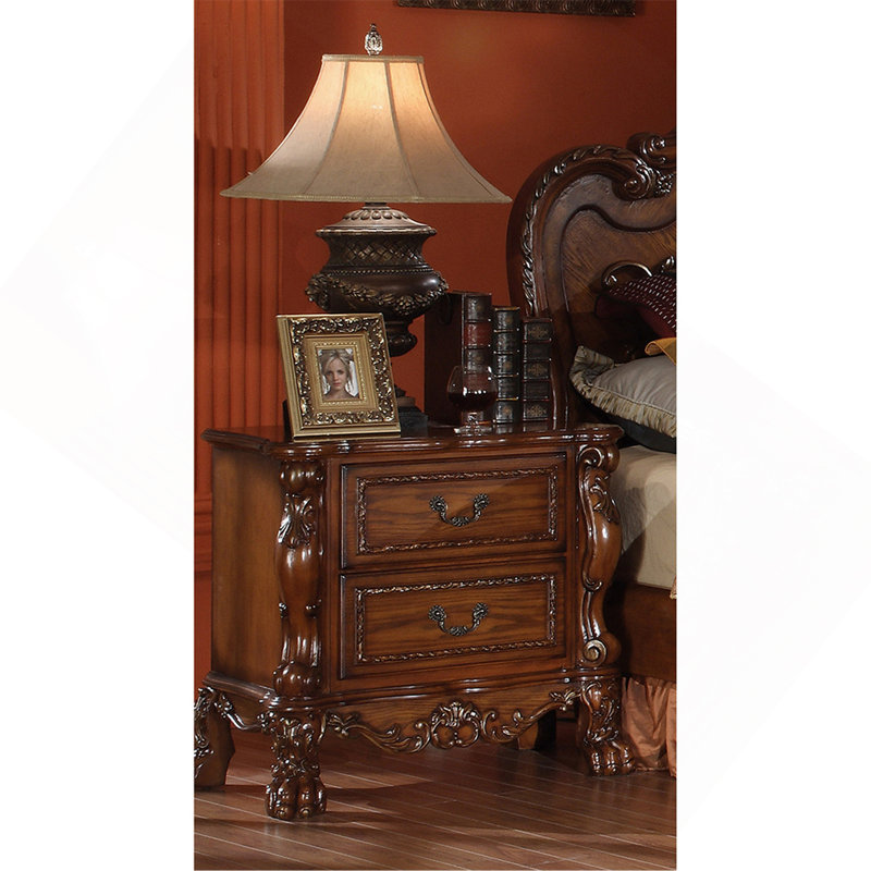 Table de chevet en bois avec 2 tiroirs au fini chêne cerise
