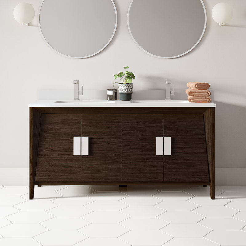Ensemble de meuble-lavabo double 59 po Heyer, Vague ébène