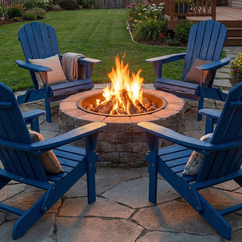 Chaise Adirondack pliante en bois gaufré bleu marine avec siège pré-assemblé, Marine