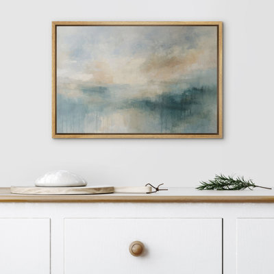 «Serene Blue Green Abstract Waterscape Landscape Wall Decor», reproduction d'art encadrée sur toile