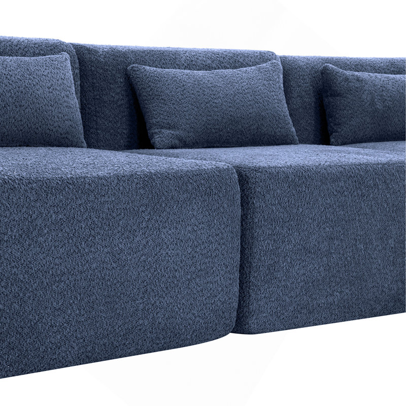 Versatile Upholstered Sofa With Multiple Configurations And Extra Pillows For Living Room, Blue Polyester
