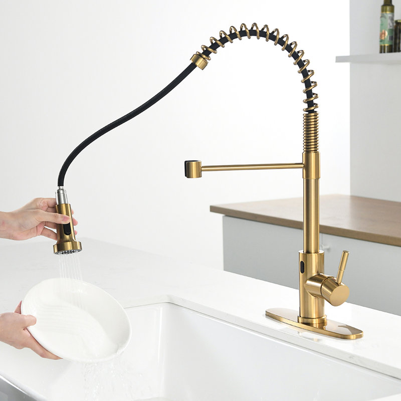 Robinet de cuisine Touchless en or brossé - Automatique intelligent avec remplissage en céramique et robinet rétractable contemporain