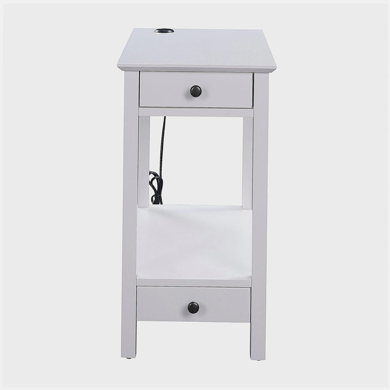 White Storage Accent Table with USB